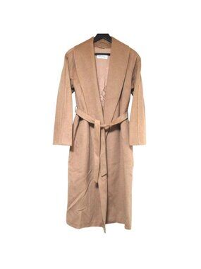 Max Mara Camel 100% Belted Shawl Collar Gown Coat Brown Beige